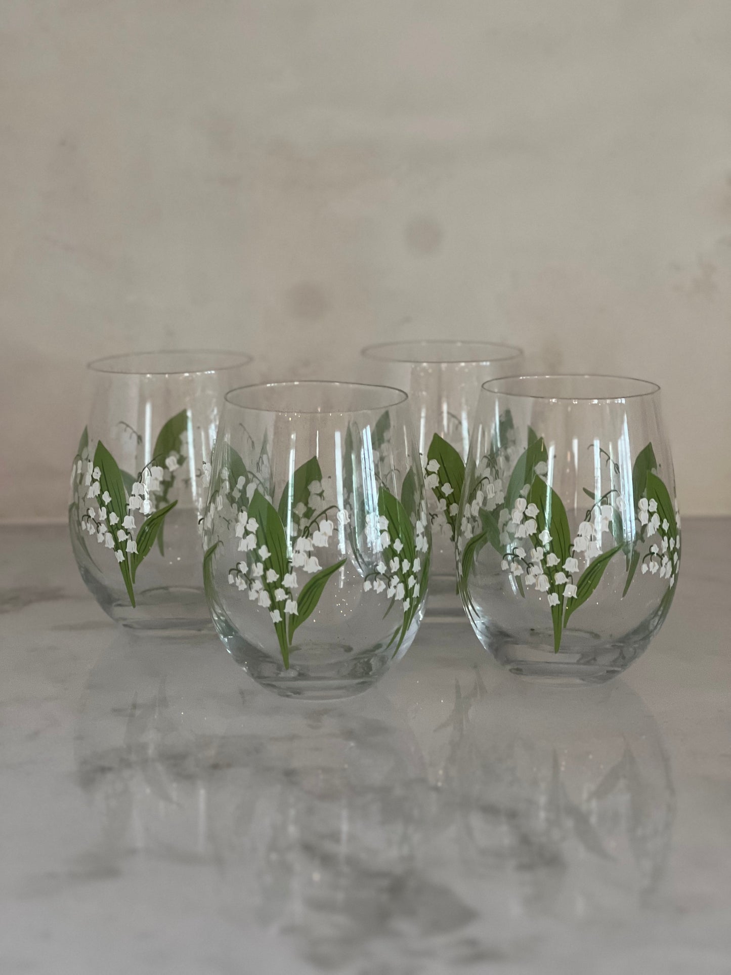 Lily of the Valley Stemless Wine Glasses