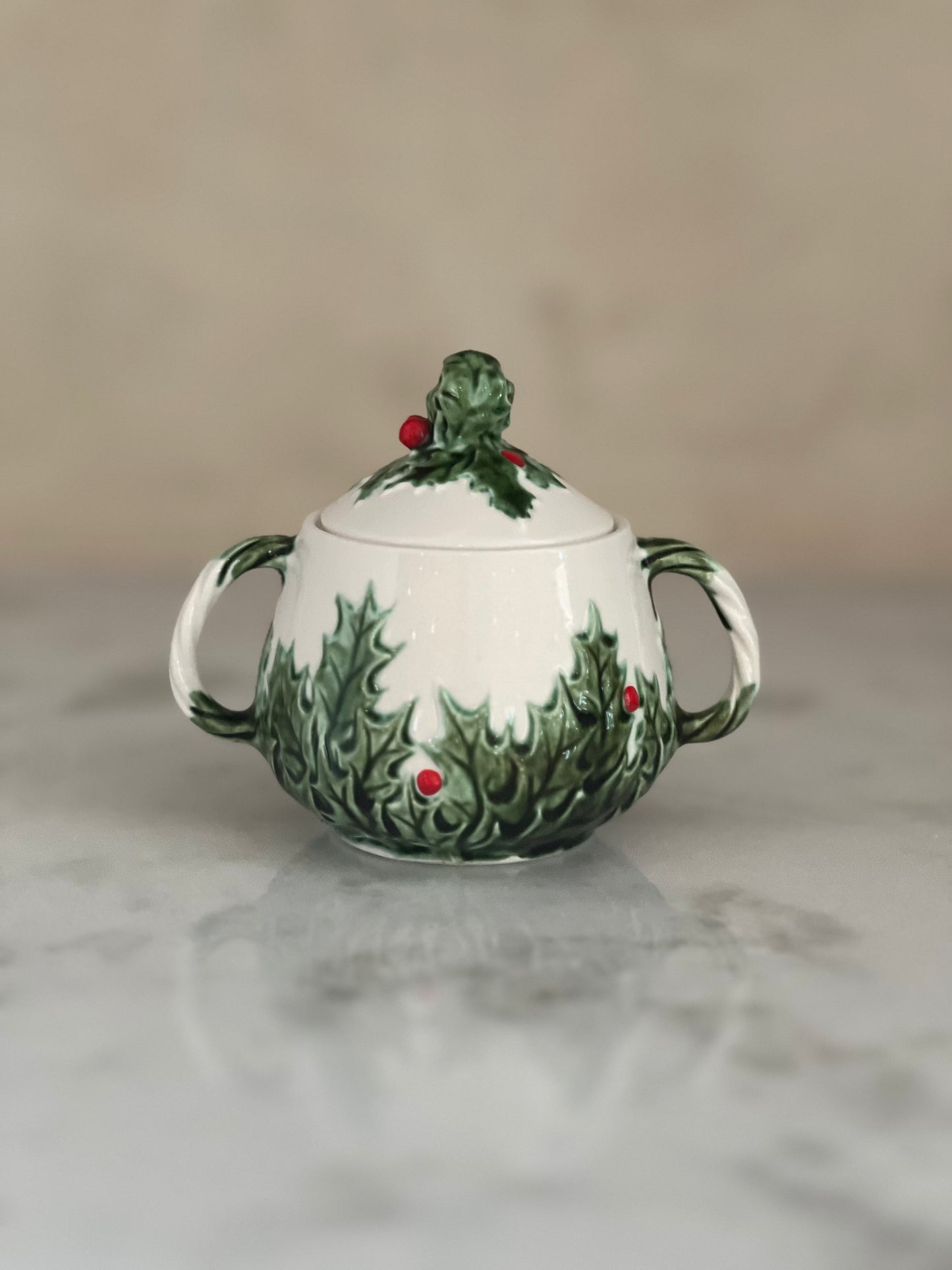 Vintage Double Handle Holly Candle