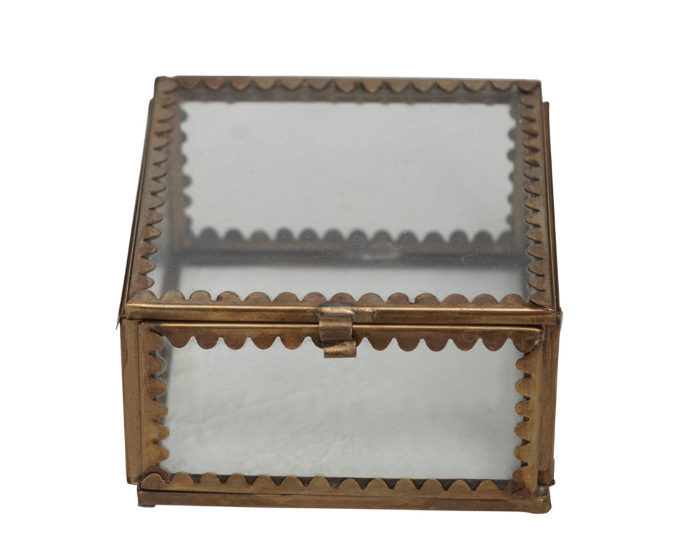 Small Brass and glass edge box with scalloped edges