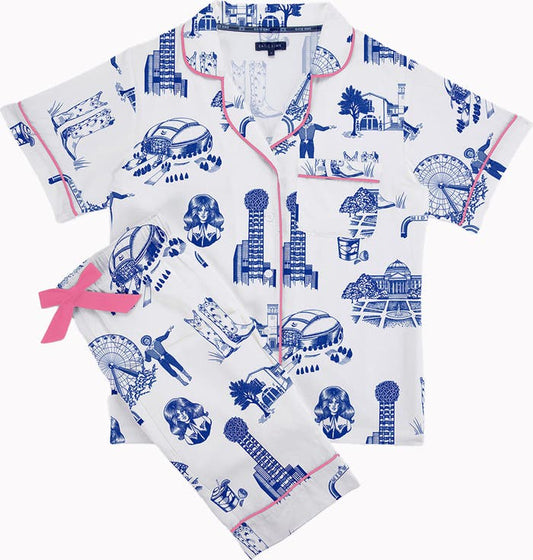 Dallas Toile Pajama Pants Set (Blue/white)