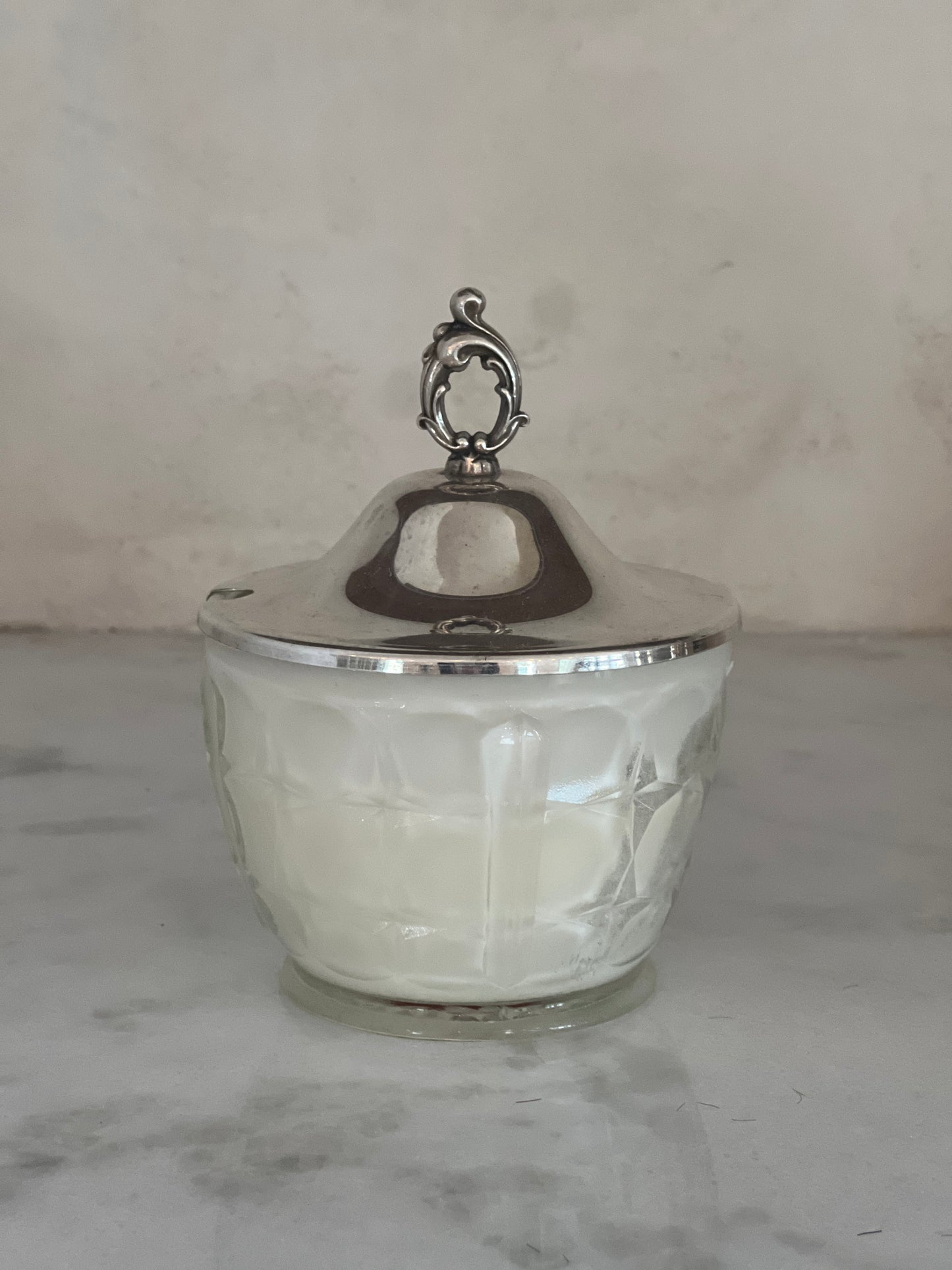 Vintage Crystal Vessel with Silver Plated Lid Custom Candle