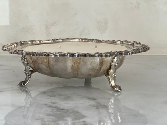 Vintage Round Footed Silver Custom Candle