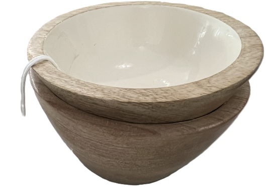 Enameled Mango Wood Bowl, set of 2