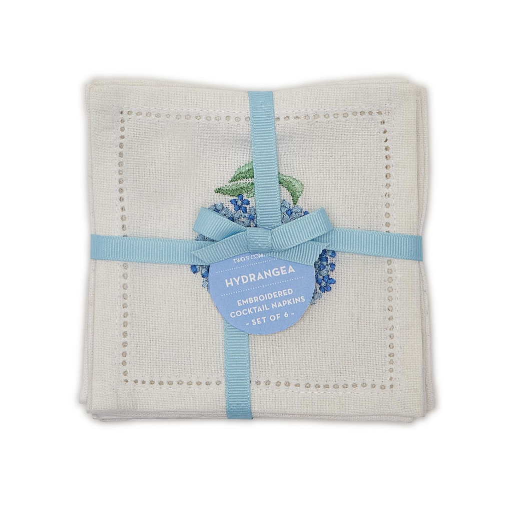 Hydrangea S/6 Hemstitch Cocktail Napkins