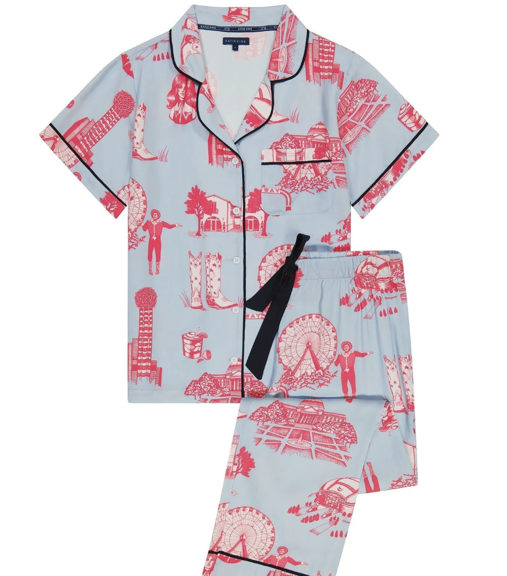 Dallas Toile Pajama Pants Set (Pink/Blue)