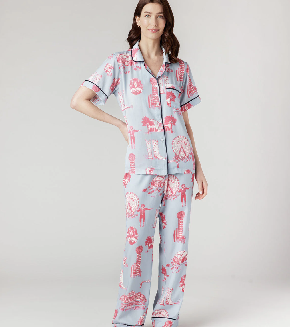 Dallas Toile Pajama Pants Set (Pink/Blue)