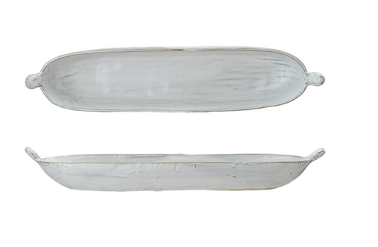 Large Stoneware Dish with Handles, white
