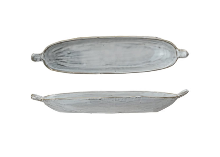 Small Stoneware Dish with Handle, white