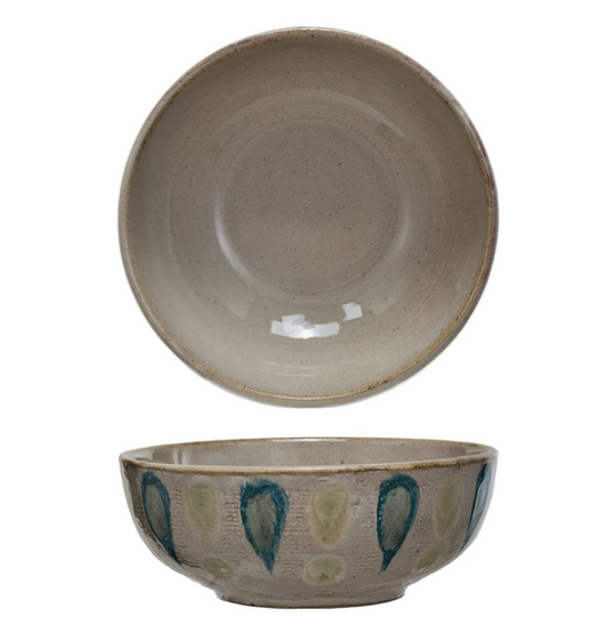 Hand-Painted Stoneware Serving Bowl