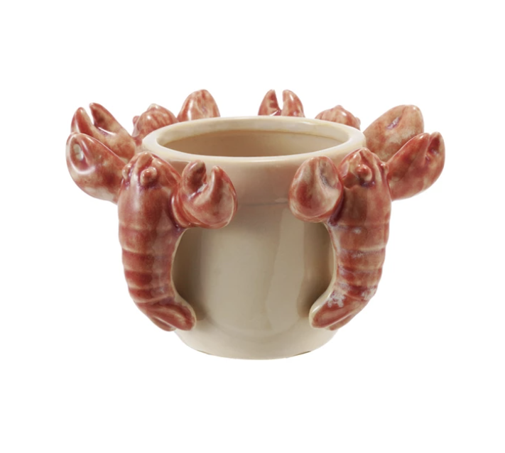 Stoneware Planter w/ 3D Lobsters, Reactive Glaze
