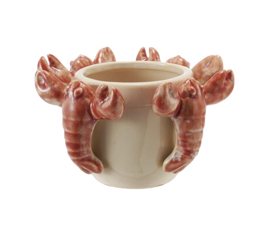 Stoneware Planter w/ 3D Lobsters, Reactive Glaze