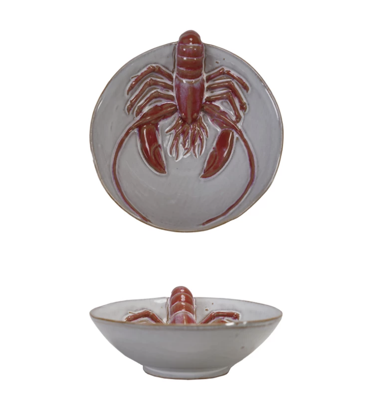 Stoneware Bowl with 3D Lobster, Reactive Glaze