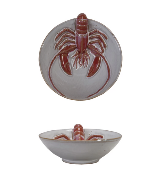Stoneware Bowl with 3D Lobster, Reactive Glaze