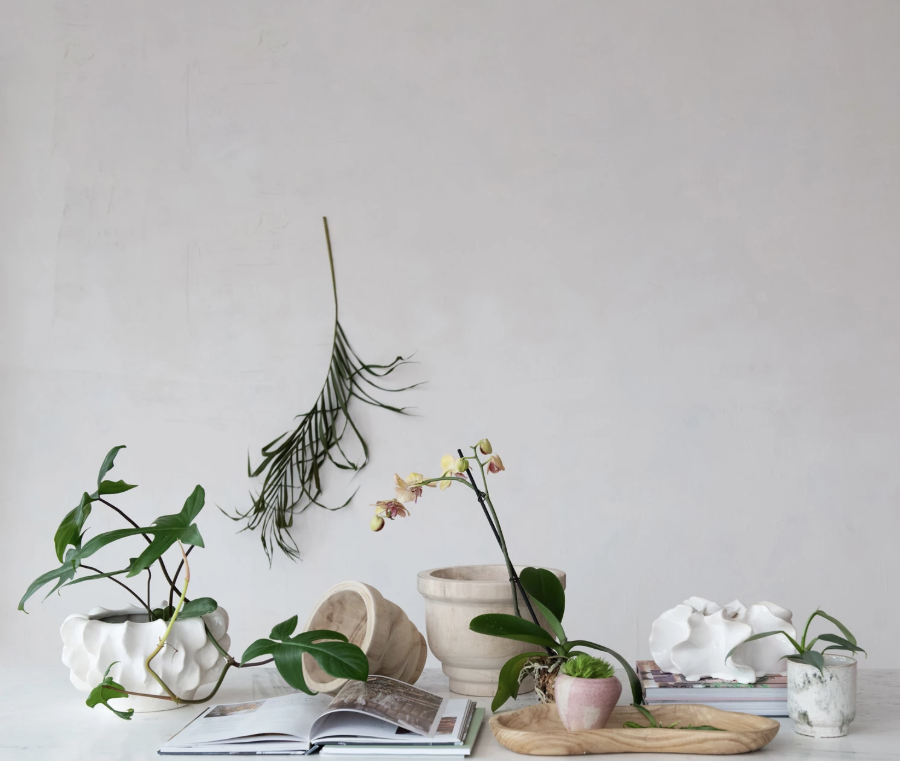 Stoneware Planter, Reactive Glaze, White