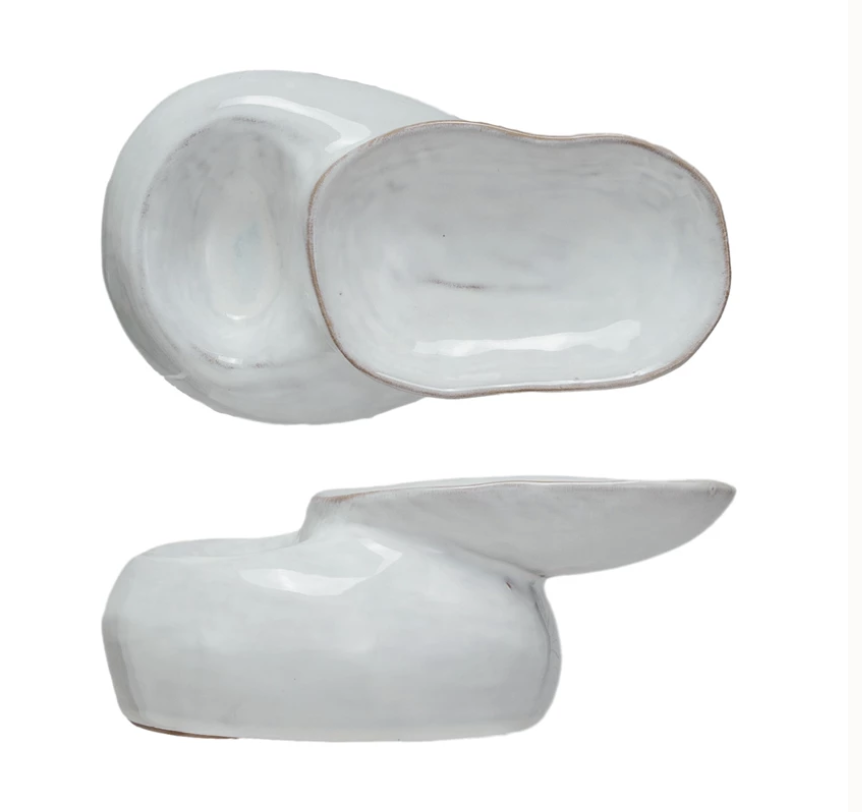 Stoneware Pedestal Dish w/ 2 Sections, Reactive Glaze