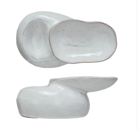 Stoneware Pedestal Dish w/ 2 Sections, Reactive Glaze