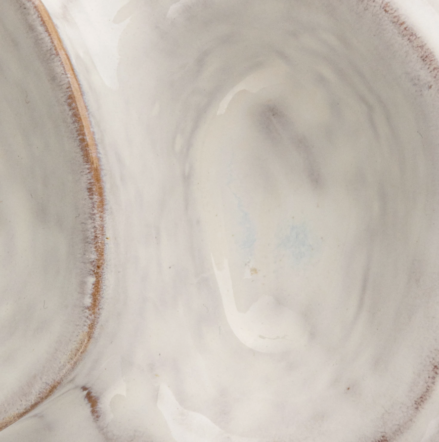 Stoneware Pedestal Dish w/ 2 Sections, Reactive Glaze