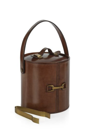 The Connaught Leather Ice Bucket w/ Gold Metal Ice