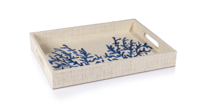 Coral Lagoon Natural Fiber Raffia Serving Tray, 16