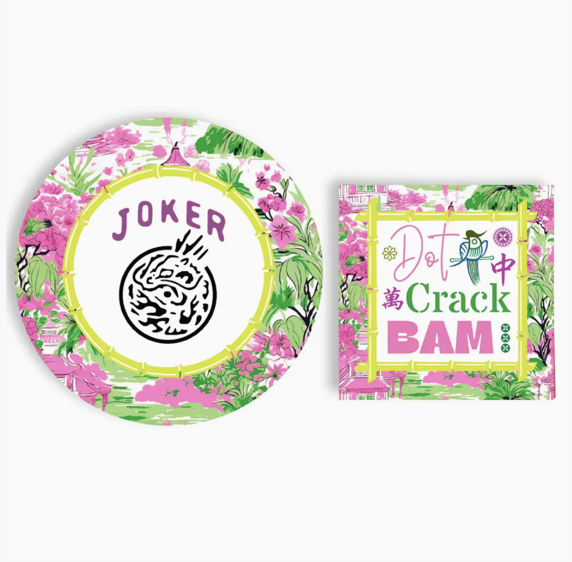 Mahjong Pink/Green Plates + Napkins | Curated Bundle Option