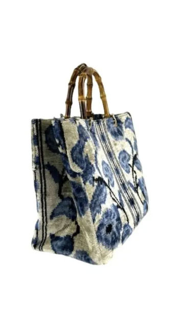 Small Avery Bamboo/Velvet Handbag - blue