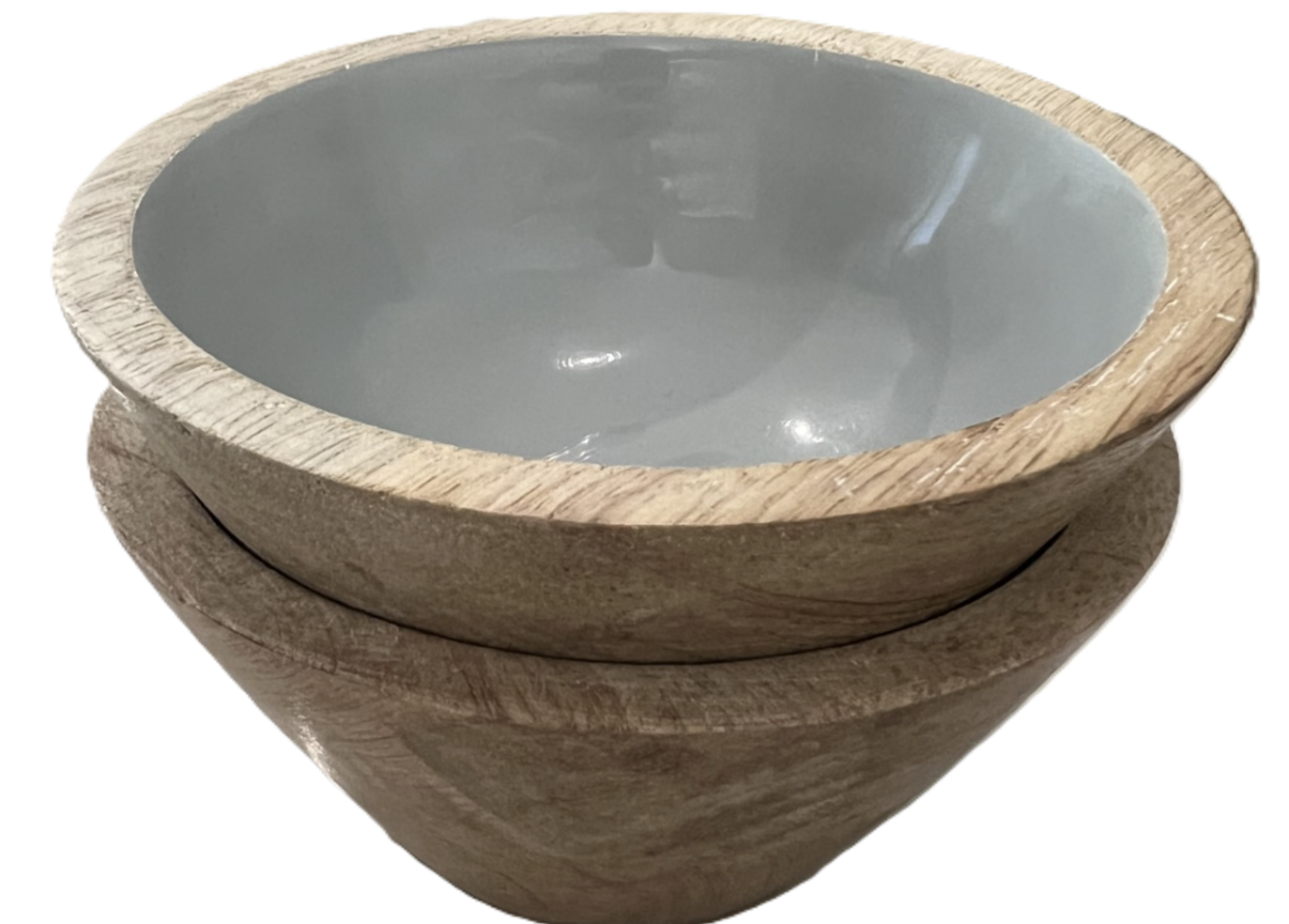 Enameled Mango Wood Bowl, set of 2