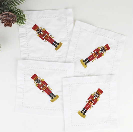 Nutcracker Embroidered Cocktail Napkins, box set of 4