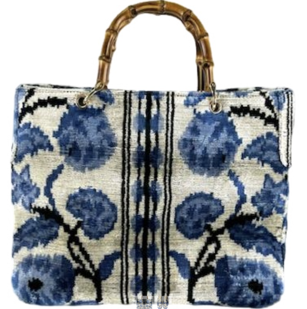 Small Avery Bamboo/Velvet Handbag - blue