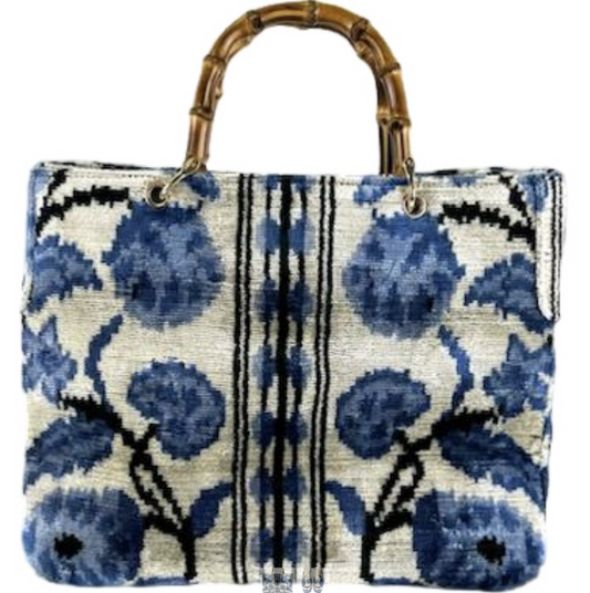 Small Avery Bamboo/Velvet Handbag - blue